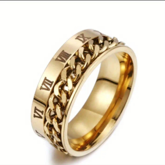 Roman numeral gold Stainless steel rotating fidget spinner ring - Picture 1 of 1
